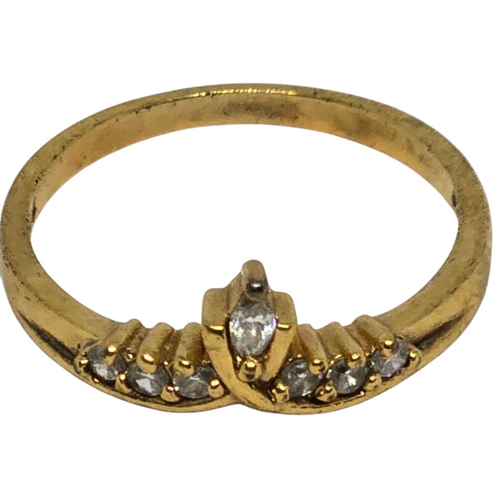 Vintage Gold Tone CZ Cluster Tiara Ring – Faux Diamond Marquise & Round Stones - Picture 2 of 8